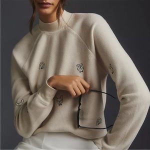 Anthropologie Cream Dog Sweater Size Medium